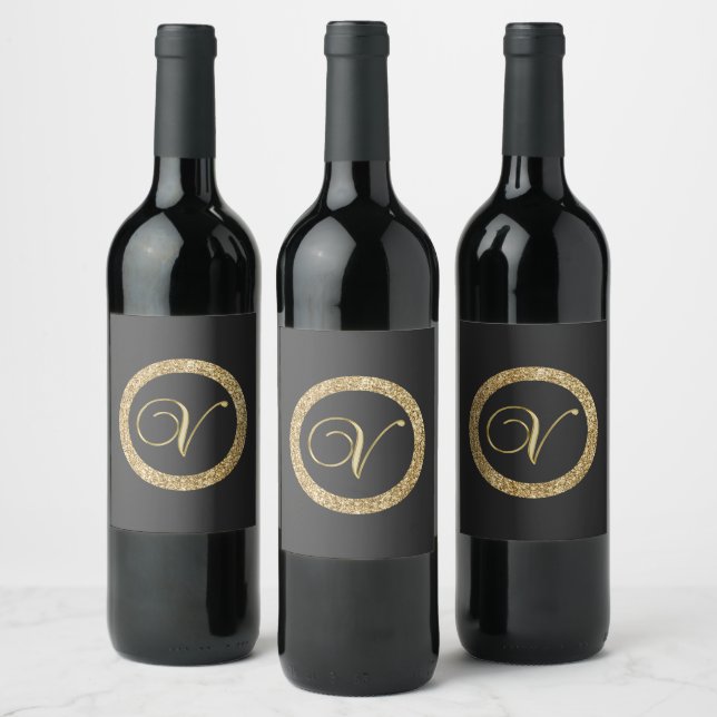 Rótulo De Garrafa De Cerveja Monograma V, elegante letra dourada (Garrafas)