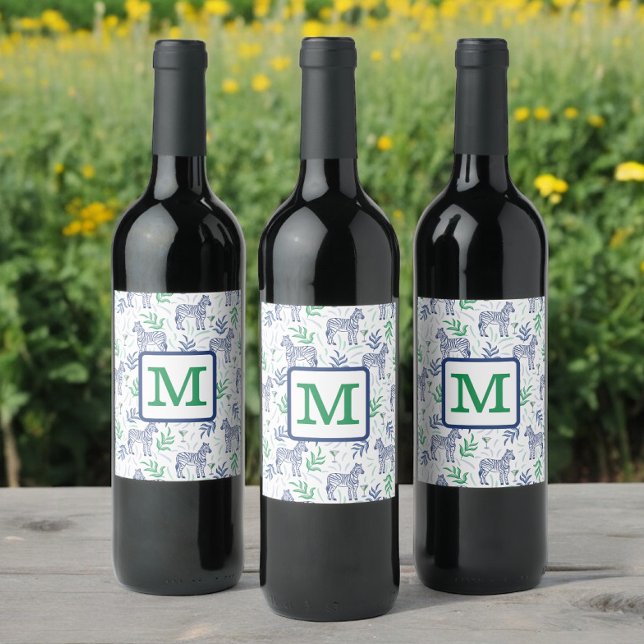 Rótulo De Garrafa De Cerveja Monograma Verde de Zebra Branca Preppy Martinis (Criador carregado)