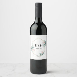 Rótulo De Garrafa De Cerveja Monograma Verde Elegante Casamento Eucalyptus