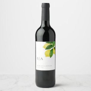 Rótulo De Garrafa De Cerveja Monogramas Lemon Citrus Branch Greenery Casamento