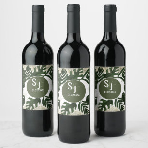Rótulo De Garrafa De Cerveja Monstera Tropical Falso Salpico Dourado