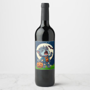 Rótulo De Garrafa De Cerveja Monstro de lobisomem girino bonito com abóbora