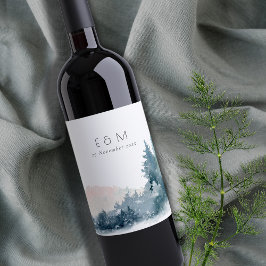 RÓTULO DE GARRAFA DE CERVEJA MONTANHAS AZUIS BLUSAS PINAS MONOGRAMAS CASAMENTO