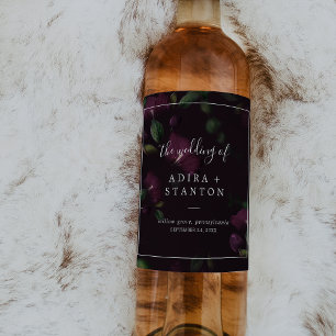 Rótulo De Garrafa De Cerveja Moody Purple Blooms Casamento de padrão negro