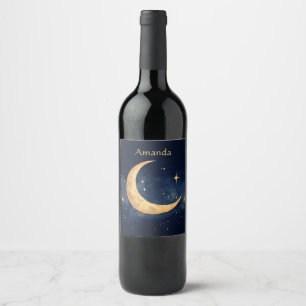 Rótulo De Garrafa De Cerveja Moon Personalizado Crescente e Estrelas Noite Sky