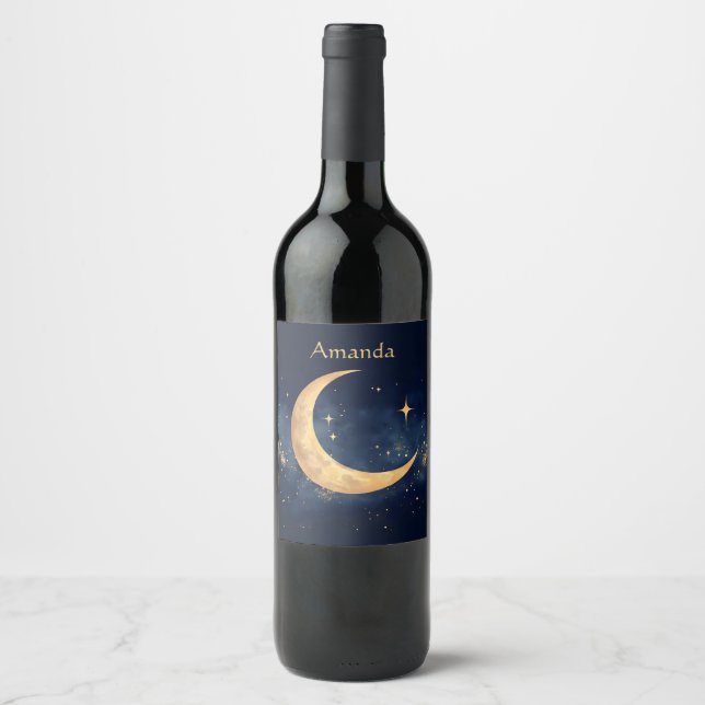 Rótulo De Garrafa De Cerveja Moon Personalizado Crescente e Estrelas Noite Sky (Frente)