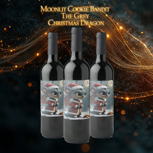 Rótulo De Garrafa De Cerveja Moonlit Cookie Bandit – The Grey Christmas Dragon. (Criador carregado)