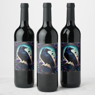 Rótulo De Garrafa De Cerveja Moonlit Raven Suite de Noiva Floral Gótica.