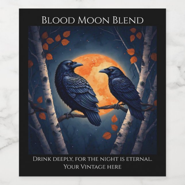 Rótulo De Garrafa De Cerveja Moonlit Ravens em Birch Trees (Rótulo Único)