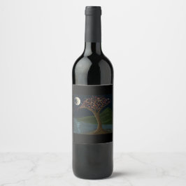 Rótulo De Garrafa De Cerveja Moonlit River Tree Wine Label