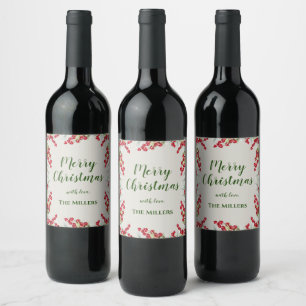 Rótulo De Garrafa De Cerveja Morangos de Inverno e Verde Natal