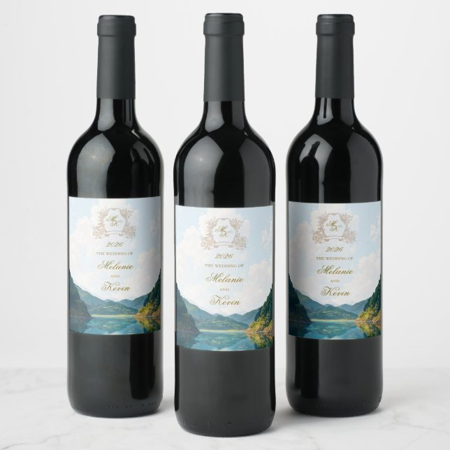 Rótulo De Garrafa De Cerveja Mountain Valley View Wedding Wine Label (Garrafas)