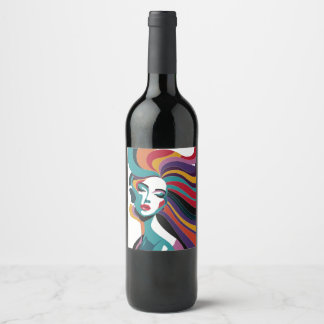 Rótulo De Garrafa De Cerveja Mulher Abstrato Colorida com Arte de Cabelo Fluent