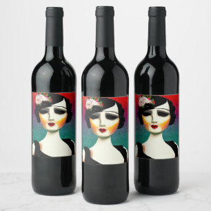 Rótulo De Garrafa De Cerveja Mulher Flapper Pintada Vintage