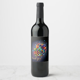 Rótulo De Garrafa De Cerveja Música, clave colorido com folhas.