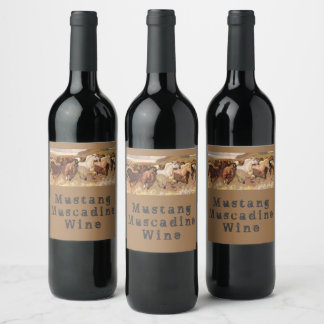 Rótulo De Garrafa De Cerveja Mustang Muscadine Wine Natural Wils Horses Nature