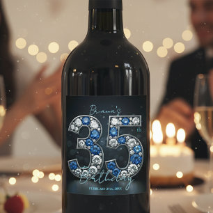 Rótulo De Garrafa De Cerveja Na moda Glam Sapphire Diamond 35º Aniversário