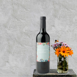 Rótulo De Garrafa De Cerveja Na moda Light Blue Garden Boho Chic Wilflower