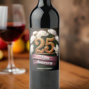 Rótulo De Garrafa De Cerveja Na moda White Peonies 25 de Aniversário de Casamen
