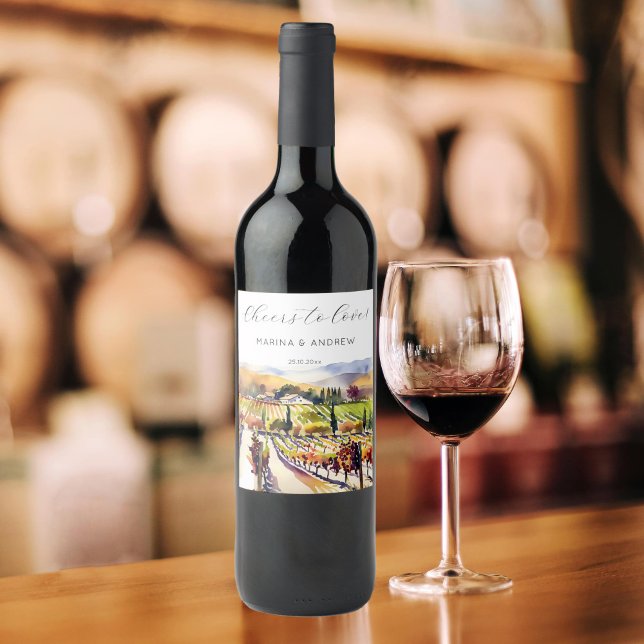 Rótulo De Garrafa De Cerveja Napa Valley vineyard aquarela aplausos (Napa valley vineyard watercolor cheers to love wine labels wedding favor gifts)