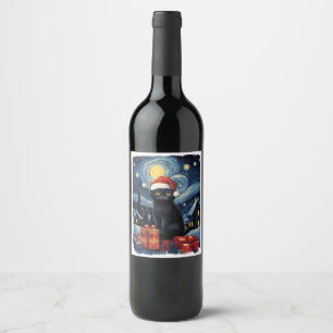 Rótulo De Garrafa De Cerveja Natal Black Cat Starry Night Van Gogh Retro Ca