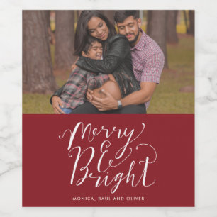 Rótulo De Garrafa De Cerveja Natal de Fotos da Família Vermelha Feliz e Brilha