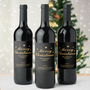 Rótulo De Garrafa De Cerveja Natal Dourado e negro elegante
