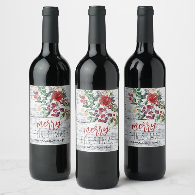 Rótulo De Garrafa De Cerveja Natal Holly Rustic Wood Holiday (Garrafas)