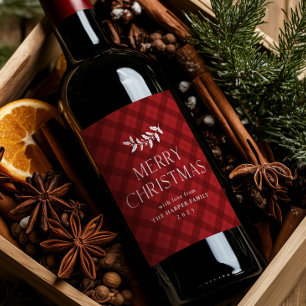 Rótulo De Garrafa De Cerveja Natal Rústico Xadrez Vermelho Moderno