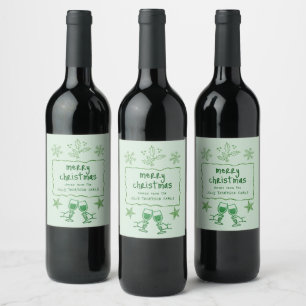 Rótulo De Garrafa De Cerveja Natal Verde Brilhante com Moldura Ondulada e Rabis
