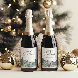 Rótulo De Garrafa De Cerveja Natal Verde Floresta de Pinheiros em Aquarela Feri