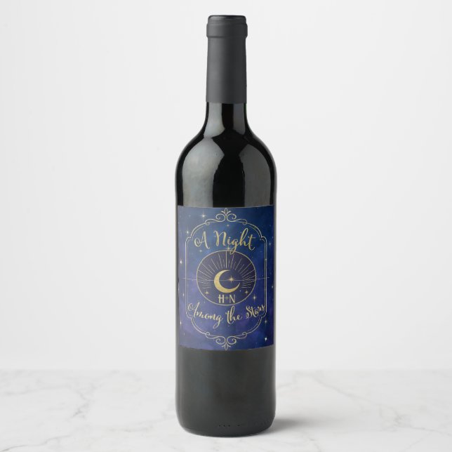 Rótulo De Garrafa De Cerveja Noite Entre as Estrelas Céu Celestial Casamento  (Frente)