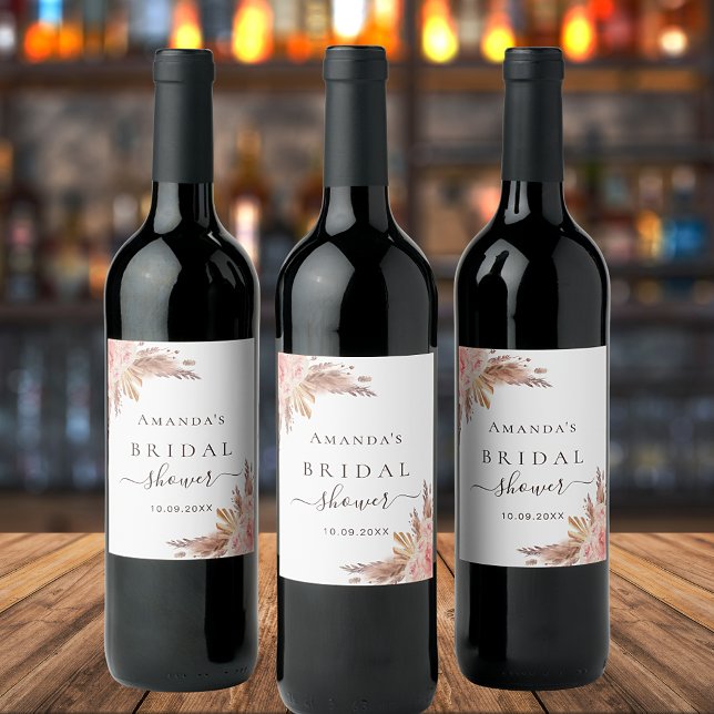 Rótulo De Garrafa De Cerveja Noiva Chuva de presentes grama de pampas rosa dour (Criador carregado)