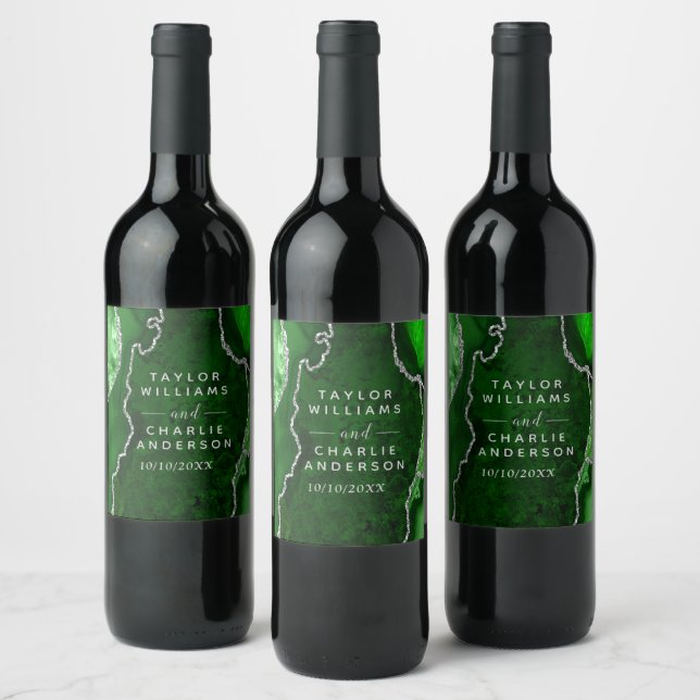 Rótulo De Garrafa De Cerveja Noiva de Mármore de Ágata Verde e Prata (Garrafas)