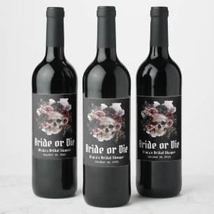 Rótulo De Garrafa De Cerveja Noiva do Crânio Floral de Halloween ou Morra Chuve