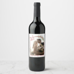 Rótulo De Garrafa De Cerveja Noiva e Noivo Elegantes sob o Visco Foto de Natal