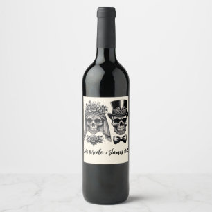 Rótulo De Garrafa De Cerveja Noiva Esqueleto Vintage Preto e Dourado Casamento