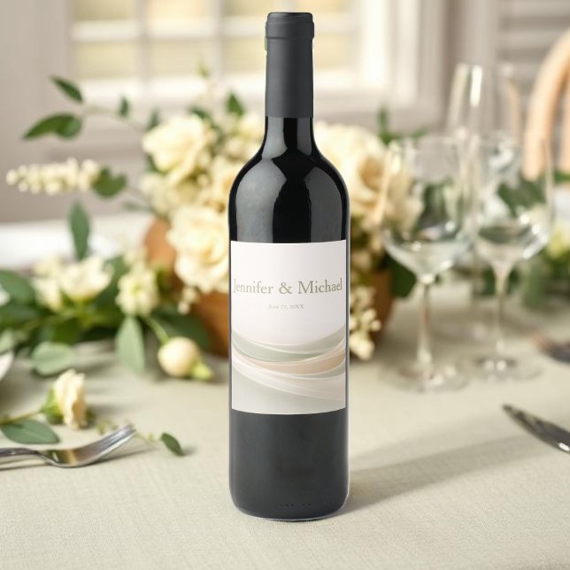 Rótulo De Garrafa De Cerveja Noiva Verde Salvia e Marfim (Sage Green and Ivory Wedding Wine Label)