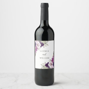 Rótulo De Garrafa De Cerveja Noivado Floral Aquarela Violeta Roxa Casamento