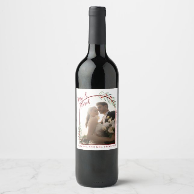 Rótulo De Garrafa De Cerveja Noivos de Azevinho Elegante Foto Natal (Frente)