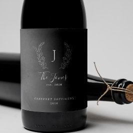 Rótulo De Garrafa De Cerveja Nome da família monograma modelo preto e branco