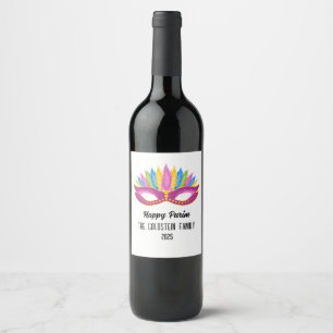 Rótulo De Garrafa De Cerveja Nome da Família Purple Purim Mascarada