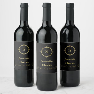 Rótulo De Garrafa De Cerveja Nome de animação personalizado Monograma preto