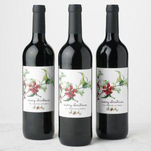 Rótulo De Garrafa De Cerveja Nome de aquarela elegante de Natal com folhas de a