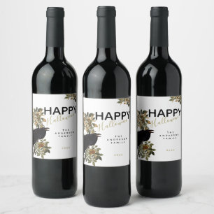 Rótulo De Garrafa De Cerveja Nome de família do corvo preto elegante de Hallowe