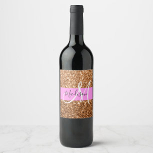 Rótulo De Garrafa De Cerveja Nome do Monograma do Glitter Pink e Glitter de Cob