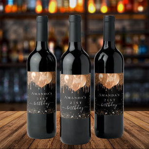 Rótulo De Garrafa De Cerveja nome dos balões festa de aniversário preto de ouro