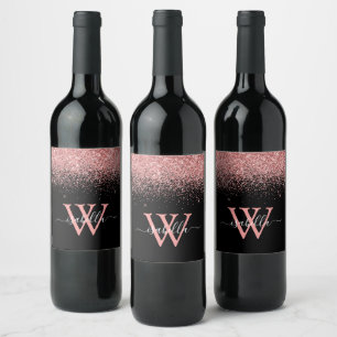 Rótulo De Garrafa De Cerveja Nome em Script Elegante Rosa e Preto Monogramado