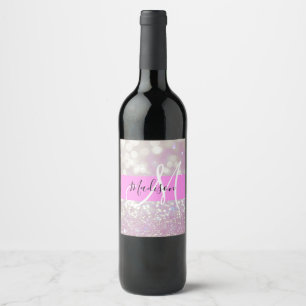 Rótulo De Garrafa De Cerveja Nome Monograma Brilho Lilás Feminino