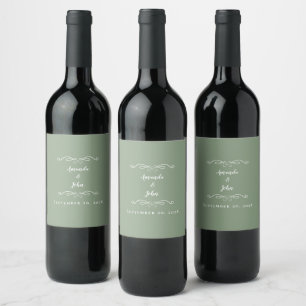 Rótulo De Garrafa De Cerveja Nomes de Casamento Elegantes Data Caligrafia Verde